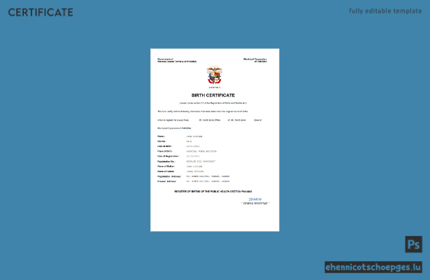 Panama-Geburtsurkunde – Beispielansicht (Word und PDF)